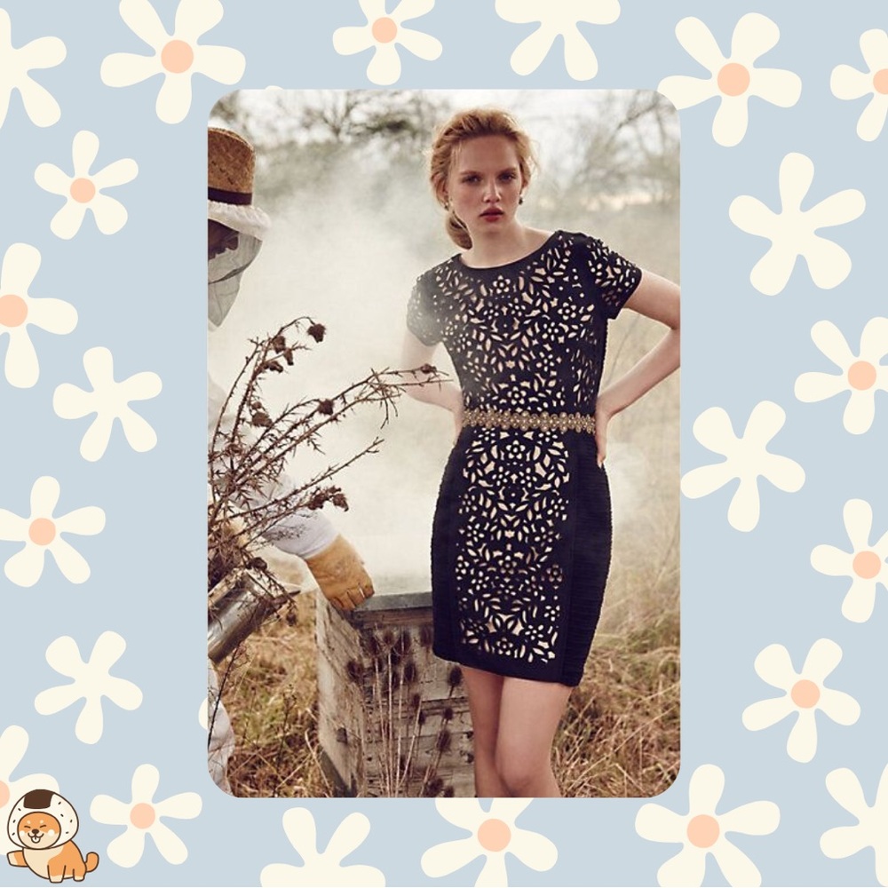 Anthropologie Maeve Lasercut Basalt Sheath, Black, Sz 2